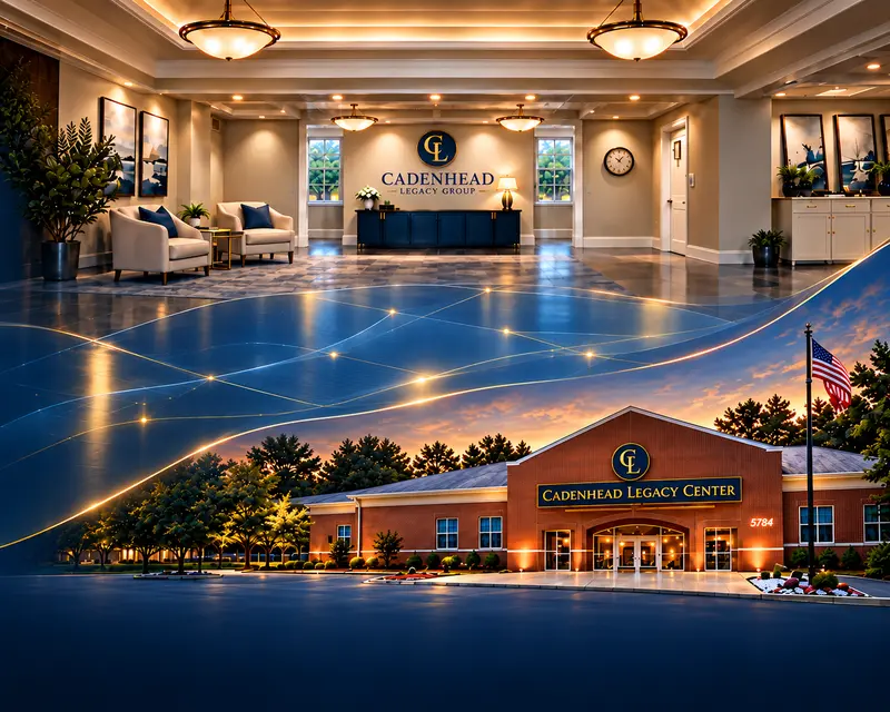 Cadenhead Legacy Group brand artwork of the Cadenhead Legacy Center lobby and exterior
